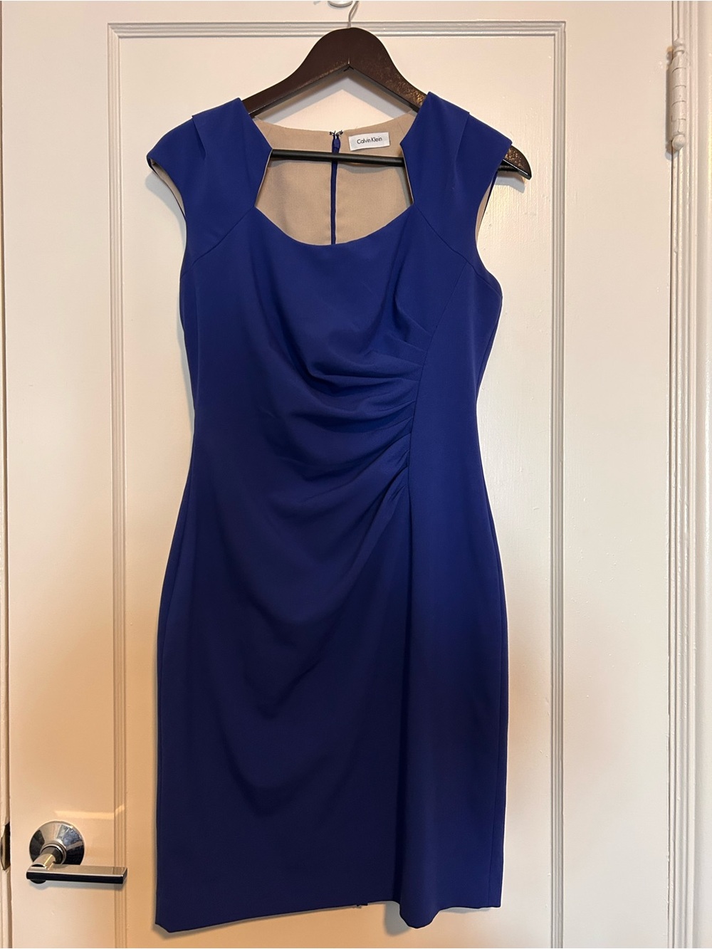 Calvin Klein Cobalt Blue Cap-Sleeve Ruched Sheath Dress